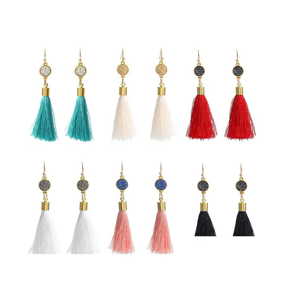 Dangle Chandelier Handmade Tassel Earrings Women Gold Color Fashion Bohemian Drop Dangle Long Earring Silk Fabric Ethnic Vintage J Dhfml