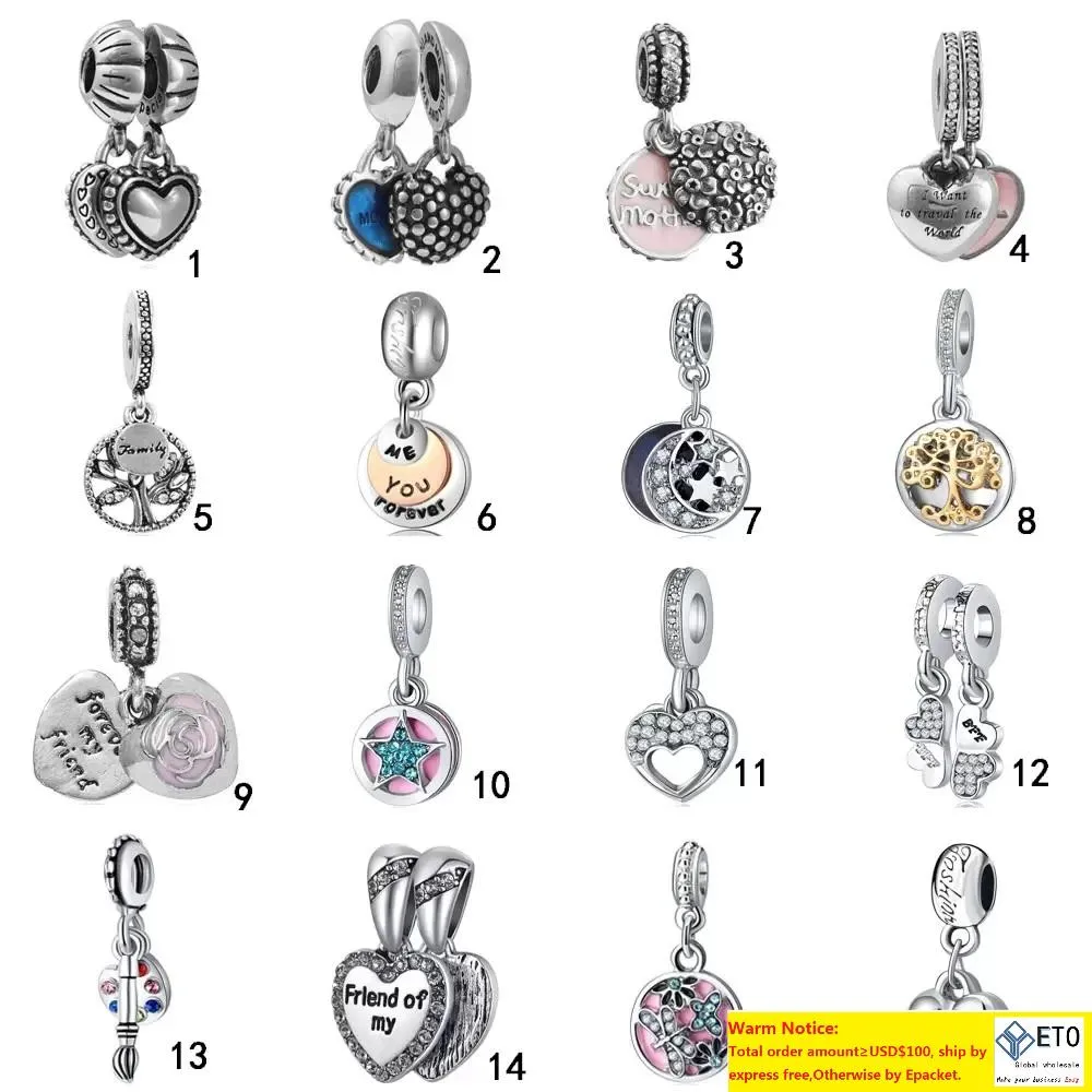 European Family Tree of Life Craft Beads Charms Big Hole Loose Spacer Crystal Heart Pendant For Armband Halsband Fashion Jewelry Making