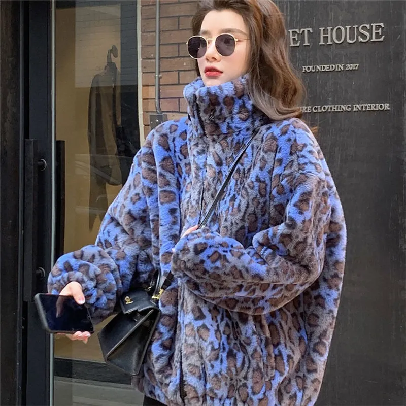 Женская меховая искусственная мода зимняя винтажная плюшевая куртка леопарда.