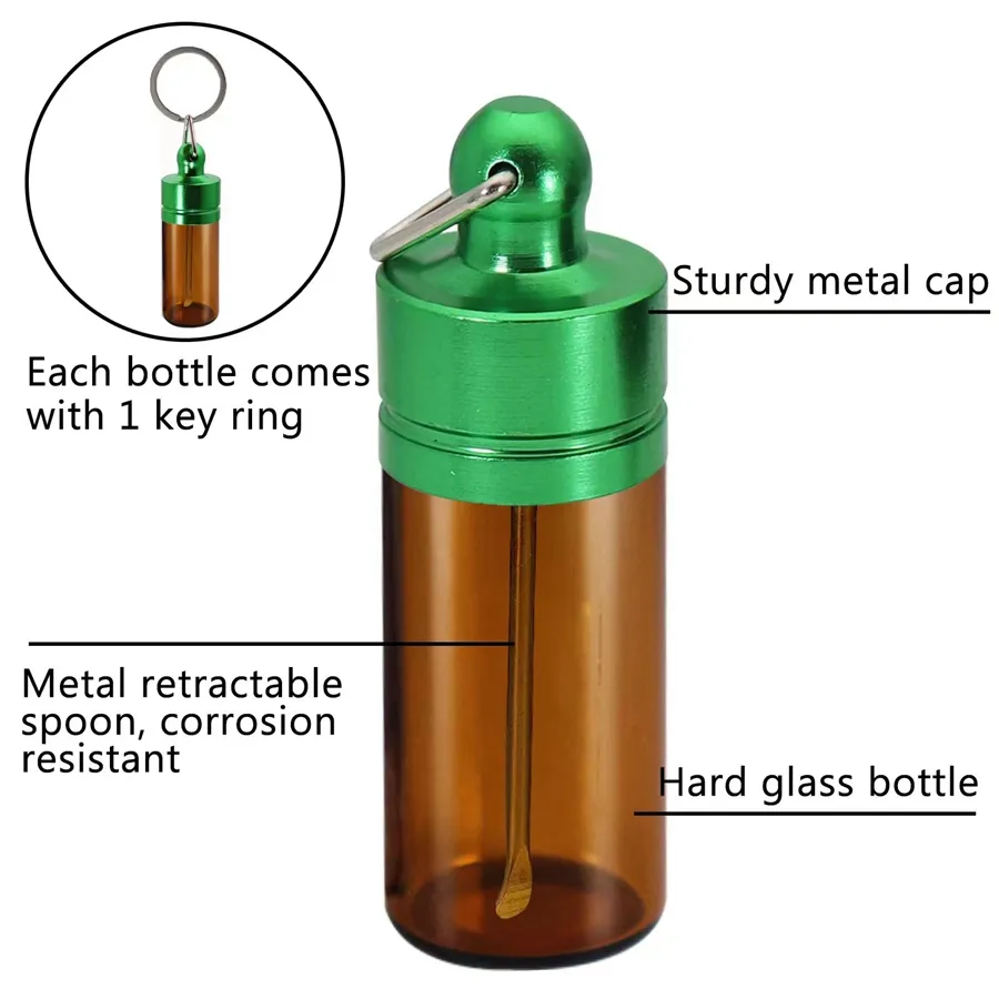 Clear Brown Glass Bottle Snuff Metal Vial Spoon Spice Bullet