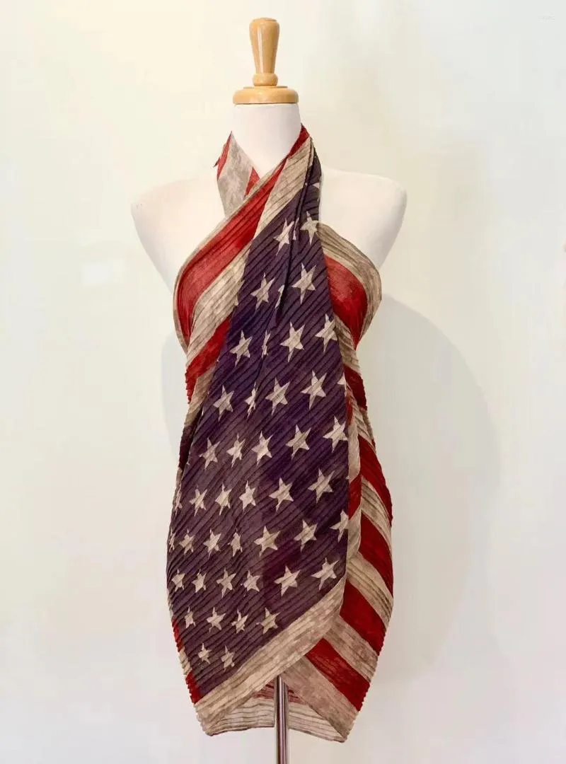 Halsdukar Vintage American Flag Pleated Cotton Scarf 4 juli USA Patriotic