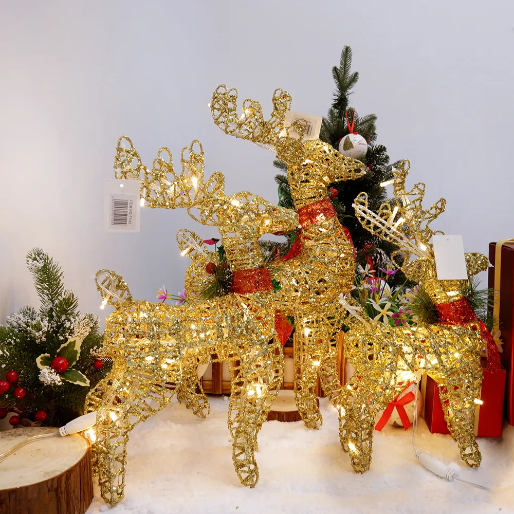 クリスマスの装飾鹿カートオーナメントミニトナニカルエルクデスクトップ錬鉄のゴールデンそりのテーブル図S 221123