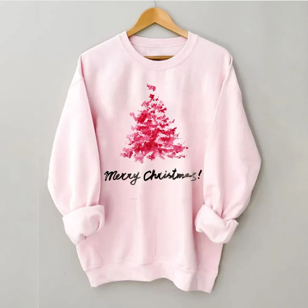 Moletons femininos moletons de impress￣o personalizada da ￡rvore de Natal Pink Feminina Casual Casual Sorto do pesco￧o personalizado pode personalizar o padr￣o que voc￪ deseja 221124