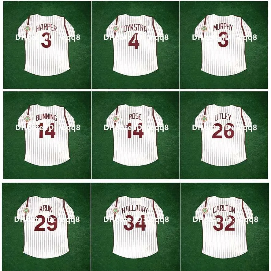 College Baseball porte un maillot de baseball vintage 1984 John Kruk Steve Carlton Roy Halladay Bryce 3 Harper Dykstra Pete Rose Jim Bunning Chase Utley Tug McGraw Garry