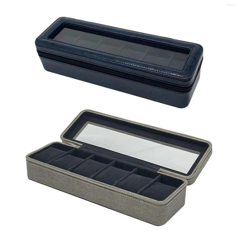 Watch Boxes Box Fits All Wrist Large PU Leather 6 Slot Storage For Men And Women