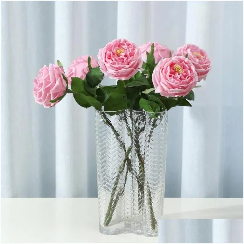 Decorative Flowers Wreaths Decorative Flowers Single Branch Artificial Flower Po Props Real Touch Imitation Rose Fake Simation For Dhjgd