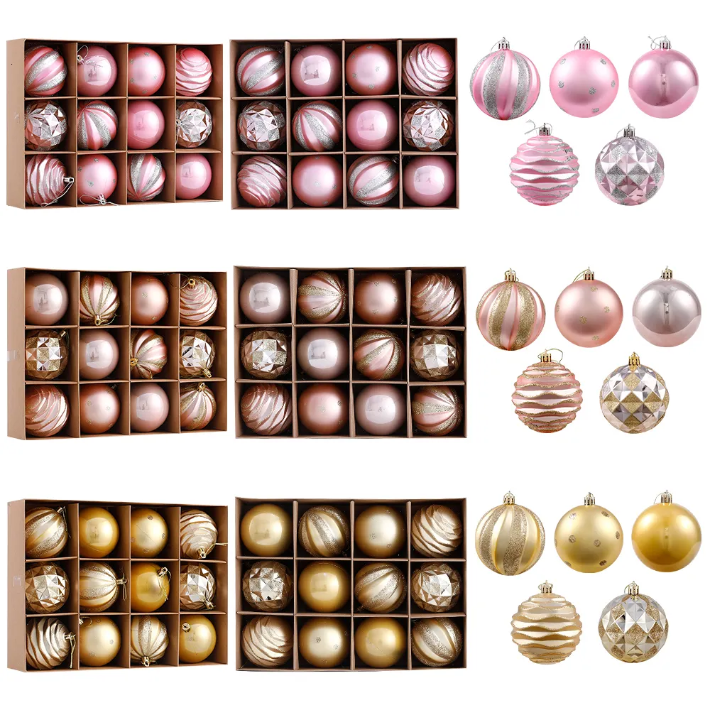 Dekoracje świąteczne 12PCSbox Rose Gold Plastic Balls Ornament 8 cm zawiesina kula w zawieszki w roku świąteczny dekoracje drzewa 221123