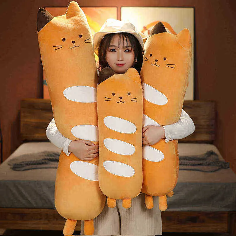 Creative 6080100Cm 1Pc Plush Animals Bread Cats Long Pillow Super Soft Stuffed Animals Cats plush Toys Sofa Cushion Kids Gift J220729