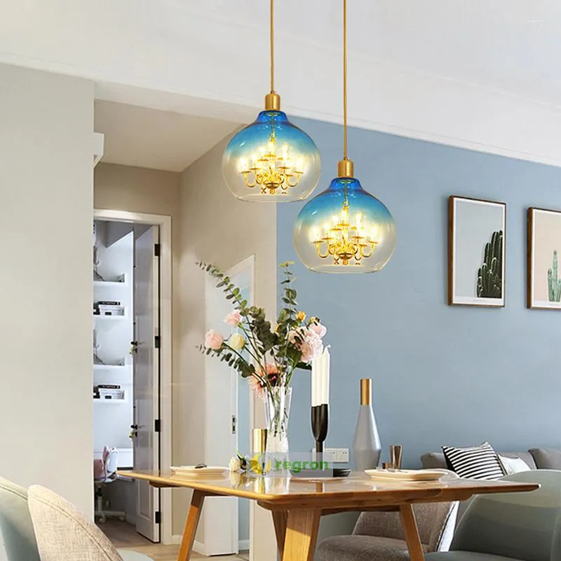 Pendant Lamps Restaurant Large Glass Lampshade Lamp Vintage Led Kitchen Light Living Room Round Lights Bar Ball Lighting