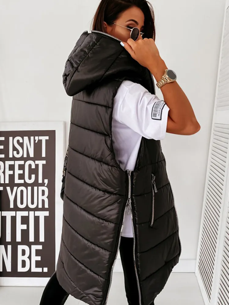 Womens Down Down Parkas Sleeveless Puffer Jacket Mulheres Capuzes Capuz Colded Coloat Casual Streetwear Zipper Pocket Moda Long Casal Casado 221124