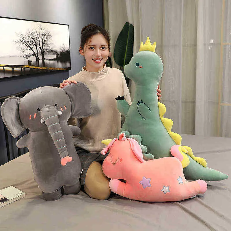506585 Cm Soft Beautiful Dinosaur Elephant Unicorn Plush Pillow Stuffed Kawaii Animal Plush Toys for ldren Gift Sleep Pillow J220729