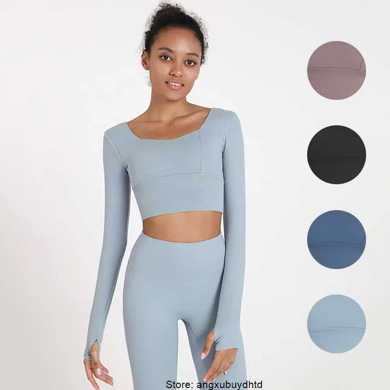 2023 Active Sets Women's t Lulus Yoga Suit Fitness Sports Back Tight Long Sleeve with Bra Cushion Leisure Elastic Topq2f0