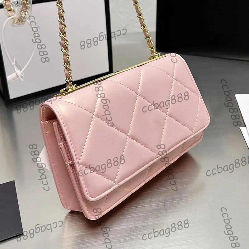 22F/W modaya uygun klasik c mini flep çantalar kuzu derisi gerçek deri altın metal donanım matelasse zincir crossbody cüzdan kart telefon tutma cep çantaları 19cm