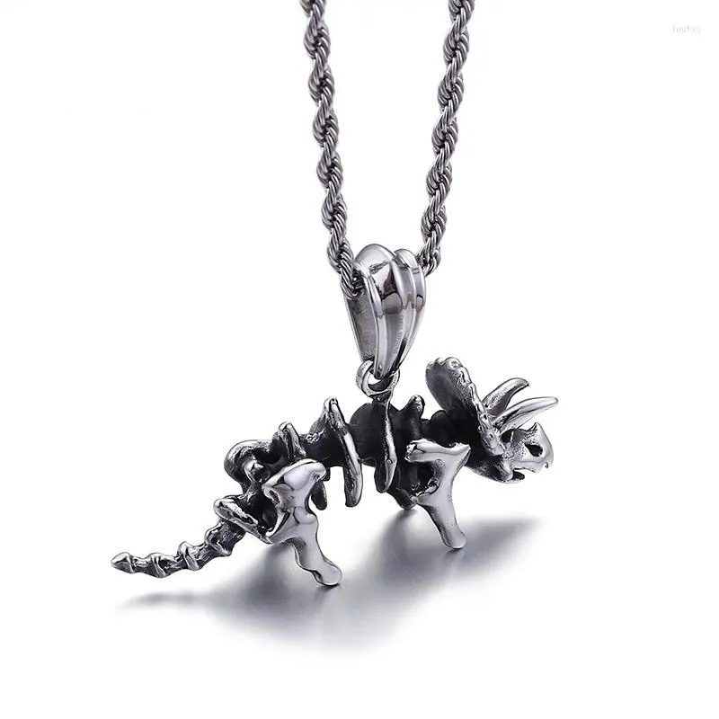 Pendant Necklaces Stainless Steel Men's Dinosaur Skeleton Triceratops Titanium Necklace
