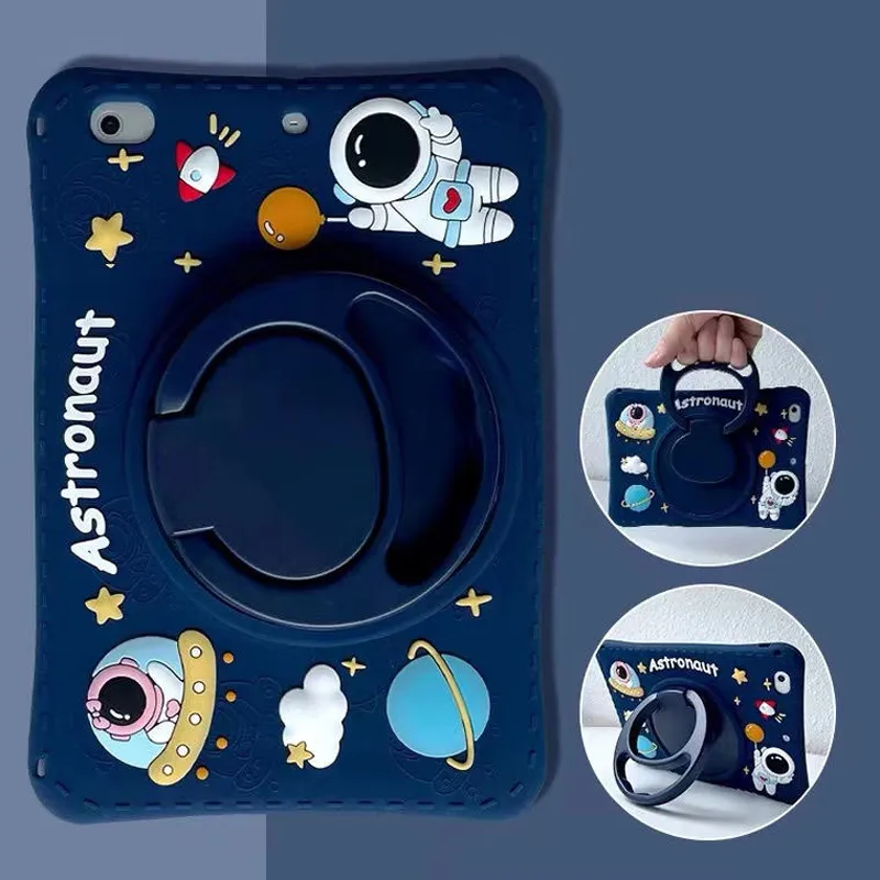 360 Roterende kinderen Cartoon Case Astronaut Siliconen Full Body Shockproof Hybride Robot Robuuste Cover Standstand voor Apple iPad Mini 2 5 Pro Air 4 Air 4,9 11 2021 7 8 10.2 10.5 9.7