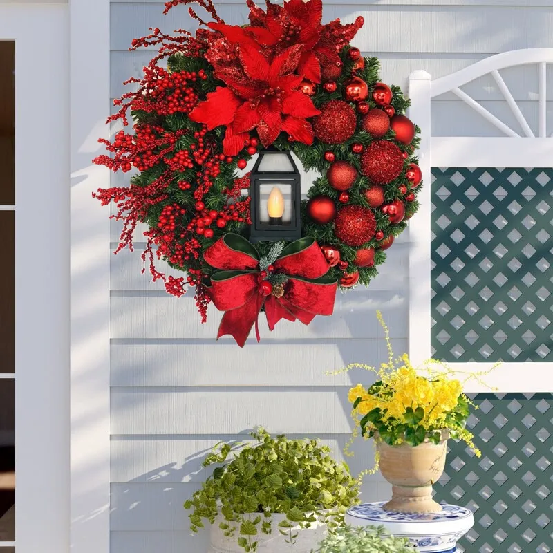 Christmas Decorations Big Red Flower Bow Ball Wreath Navidad Party Wedding Door Window Wall Fireplace Staircase Balcony Garden Decoration 221124