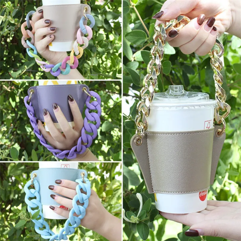 Other Kitchen Dining Bar Multicolor Outdoor Milk Tea Portable Cup Holster PU Leather Coffee Cup Cover Removable Chain Reusable Cup Sleeve Drinks Holder 221124