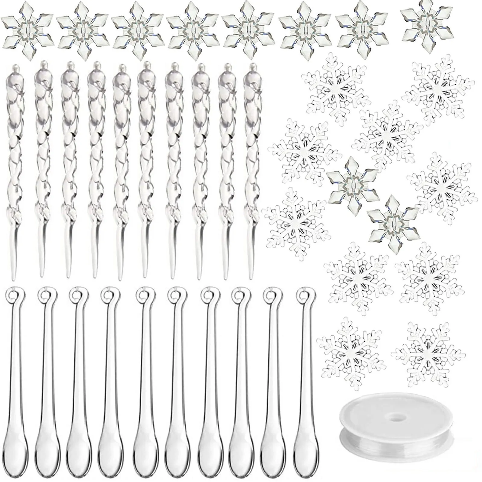 Kerstdecoraties HOGAR 40PCS Decoratiekit Acryl Crystal Snowflake Icicles Tree Ornamenten voor Ice Xmas Party Decor 221123