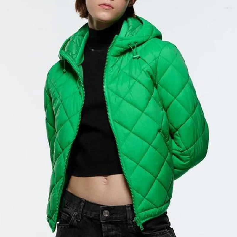 Trench da donna 2022 Autunno e inverno Cerniera da donna Verde con cappuccio Abbigliamento in cotone normale Giacca casual calda