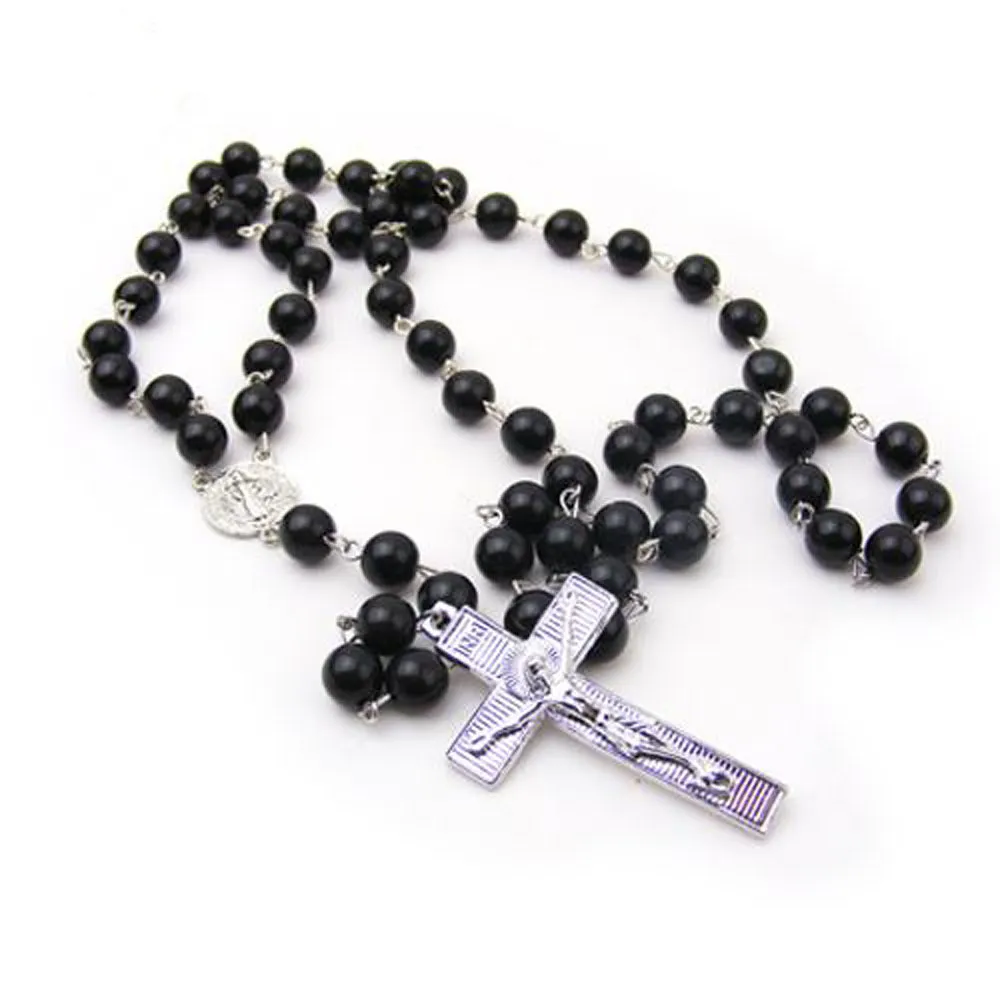 Colar de rosário preto Religioso elegante Catholic Big Cross Pending For Mull Men Moda Moda Acessórios Juderly