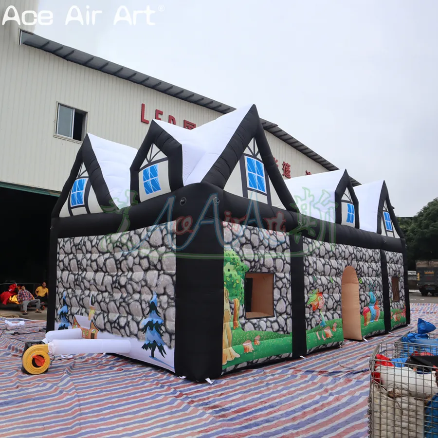 Bela infl￡vel Santa Cottage Tent House Giant Christmas Theme Decoration Grotto do Papai Noel para Evento