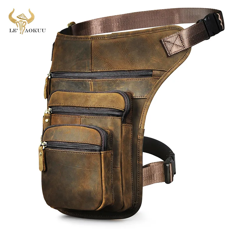 Marsupi spessi in pelle di cavallo pazzo Design da uomo 8 "Tablet Messenger da viaggio vintage Marsupio gamba di goccia coscia maschio 3111 221124