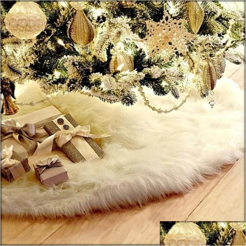 Christmas Decorations Christmas Decorations 78/90/120Cm White Plush Tree Skirt Aprons Xmas Carpet For Home Year 2022 Party Decor Dro Dhn8H