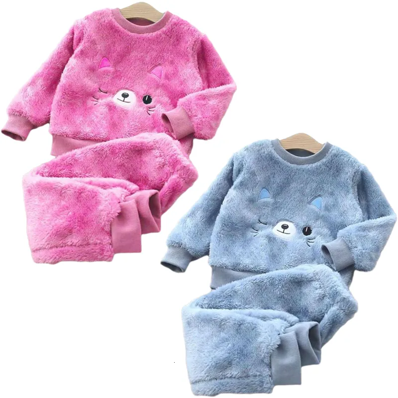 Pyjamas Winter Baby Boy Girl Thicken Set Flanell Fleece Toddler Child Warm Catoon Sleepwear Kids Home Suit 06y 221124