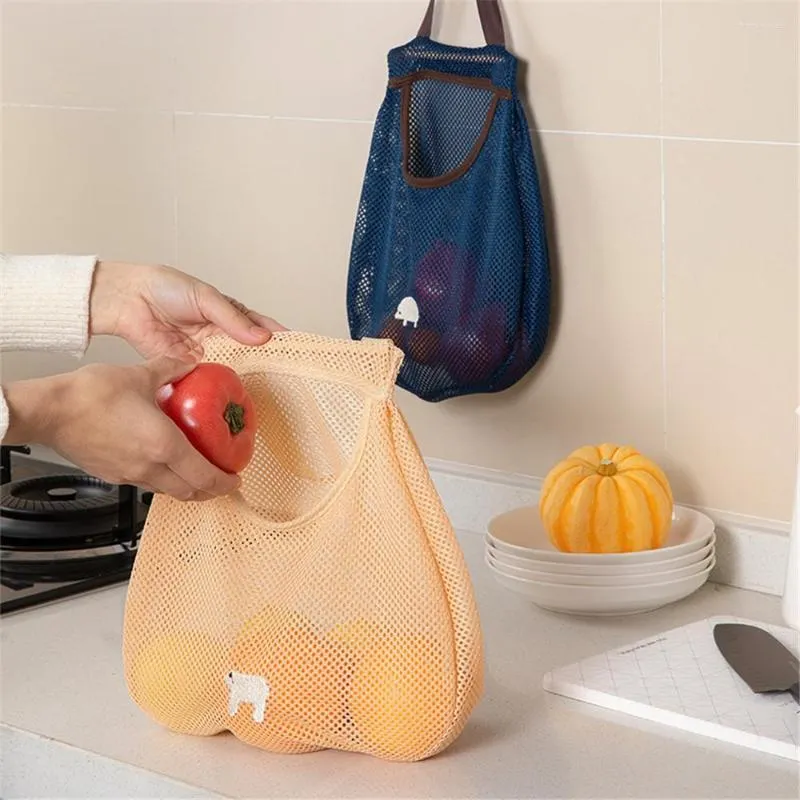 Sacs de rangement pliables poche suspendue respirant réutilisable sac en mailles de cuisine