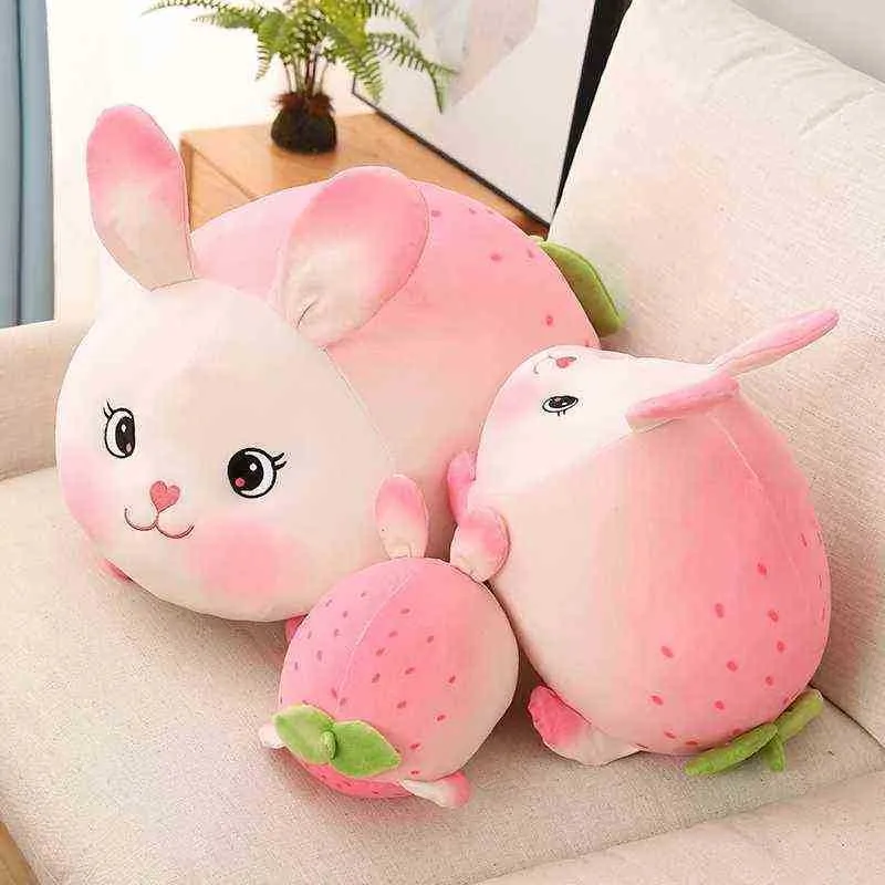 1 pk prachtige roze aardbei Konijn Plush Toy Soft Cartoon Bunny Dier gevulde pop voor Ldren Gift Sleeping Kawaii Pillow J220729