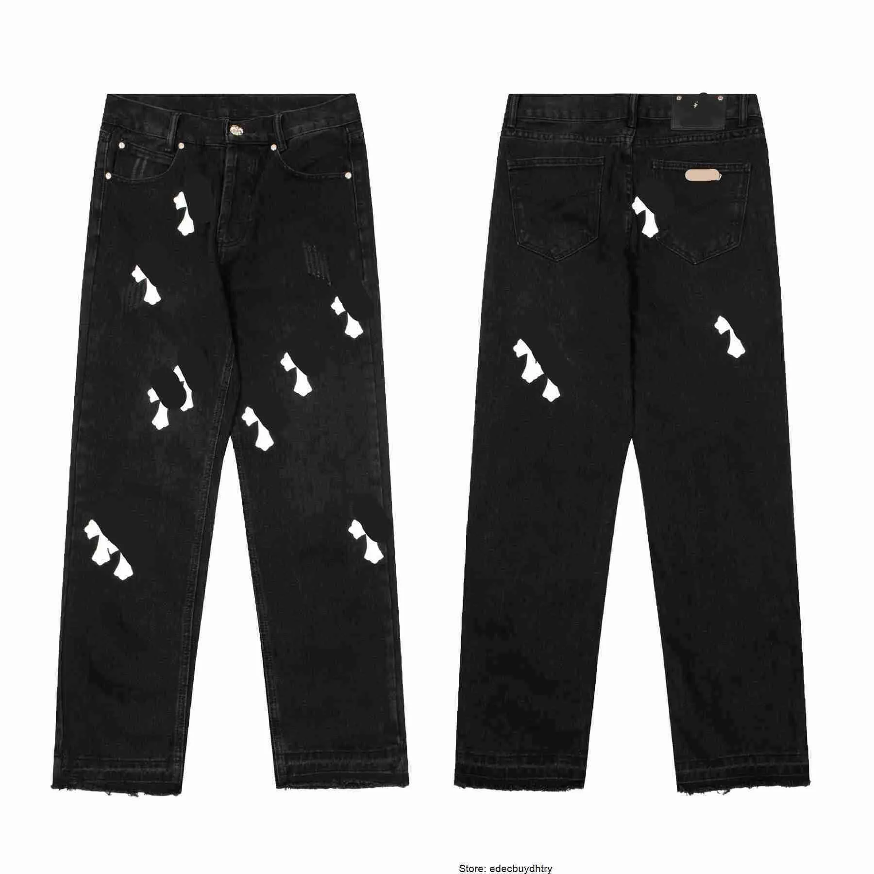 Mens Jeans Ch Moda Marca de Luxo Clássico Cross Leather Bordado High Street Casual Hip-Hop Calças com Modelos Soltos Na Moda Sweatpants