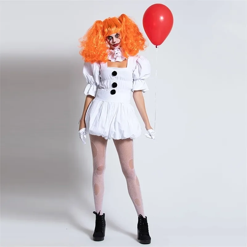 Fantasia de tema feminino palhaço menina Pennywise Adult Terror Costume para Vestido de Partida Fancária de Halloween 221124