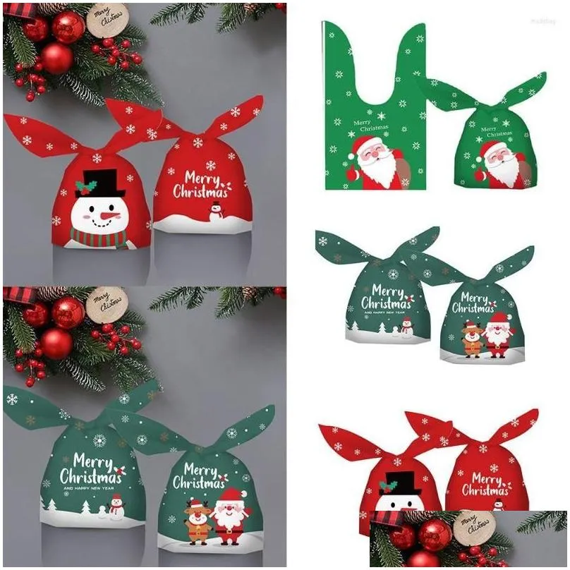 Noel Süslemeleri Noel Dekorasyonları 50 PCS Hediye Çantaları Noel Baba Kulakları Dekorasyon Şeker Kurabiye Çanta Pişirme Ambalaj Bisküvi Damla Dhklg