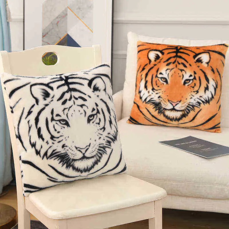 45 cm 3D Levense tijger knuffel gevulde sofa vierkante kussens zachte stoel sofa kussensimulatie pluche tijger dierenbont J220729