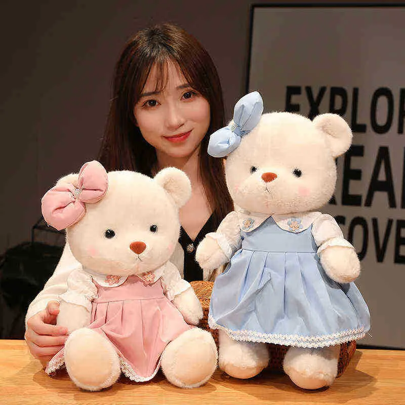 3040Cm Cute Knuckle Bear Peluche Toy Lovely Couple Skirt Teddy Bear Pillow Filled Soft Animal Dolls Baby Girls Birthday Gifts J220729