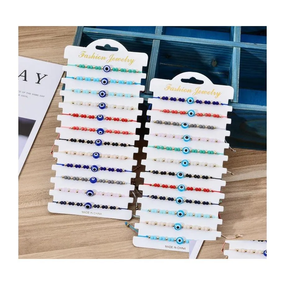 Bracelets de charme 12pcs/conjunto peru azul mal olho de olho mulheres mulheres feitas de corda artesanal Cristal Breads Bracelets Girl Party Jewelry Gift Dr Dhdic