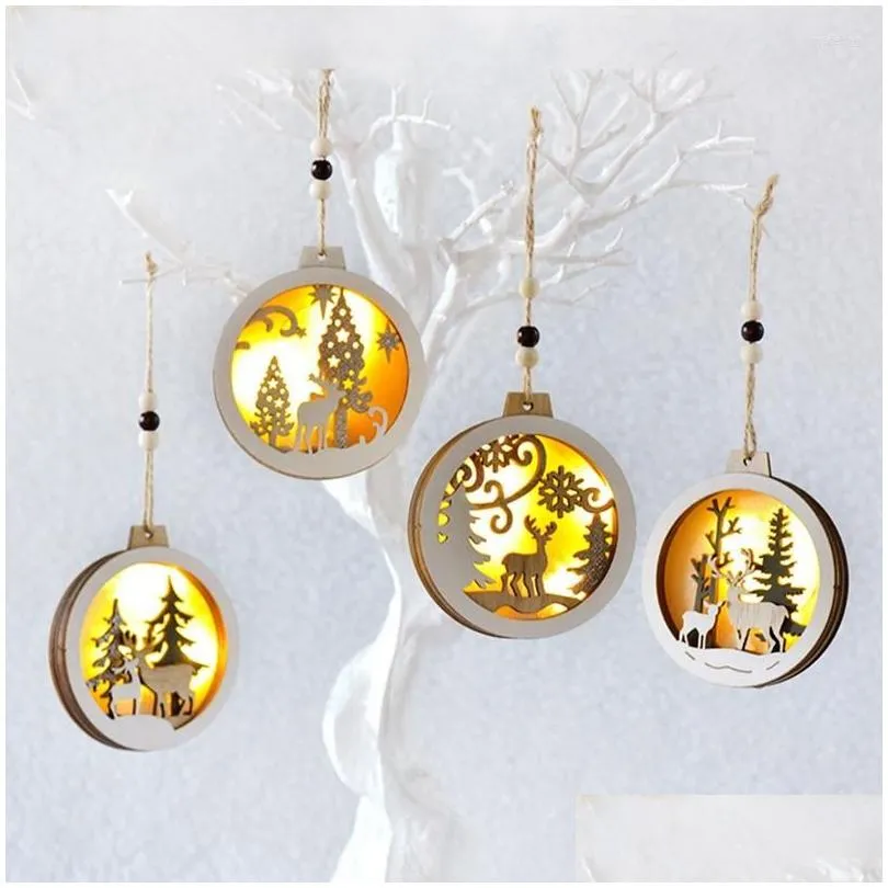 Christmas Decorations Christmas Decorations Led Hanging Ornaments Wooden Round Elk Luminous Pendants For Tree Xmas Supplies Drop Del Dhsnl