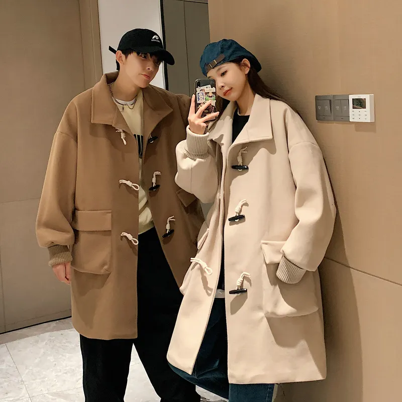 Мужское зимнее плюшевое толстое шерстяное пальто, теплое модное свободное корейское пальто большого размера средней длины 221123