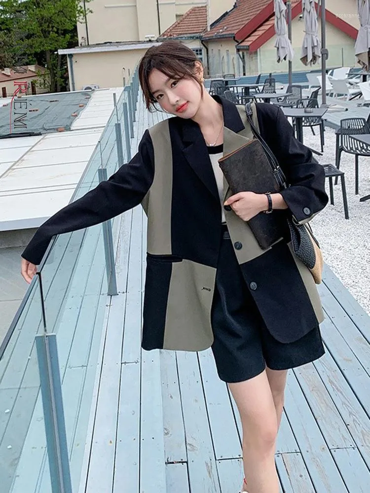 Kadınlar Lanmrem Renk Bloğu Blazer Kadınlar İçin 2022 Sonbahar Çentikli Tek Göğüslü Ekose Palto Ofis Leydi Giyim Kore Stili 2R4509