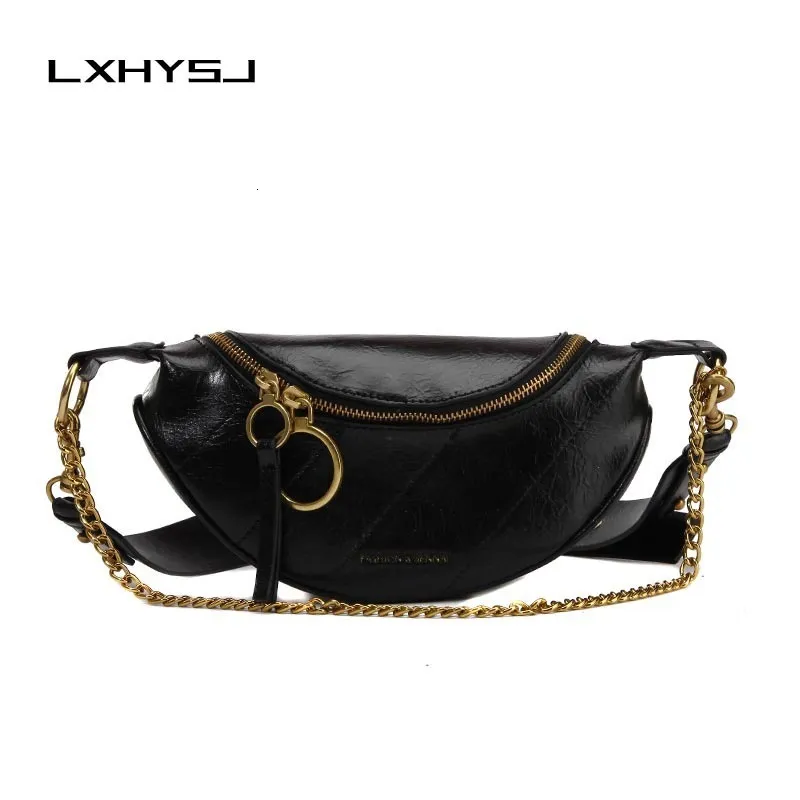 Midjepåsar läder Fanny Pack Women Chain Fashion Banana Belt dragkedja Hög kapacitet njurarna Crossbody 221124