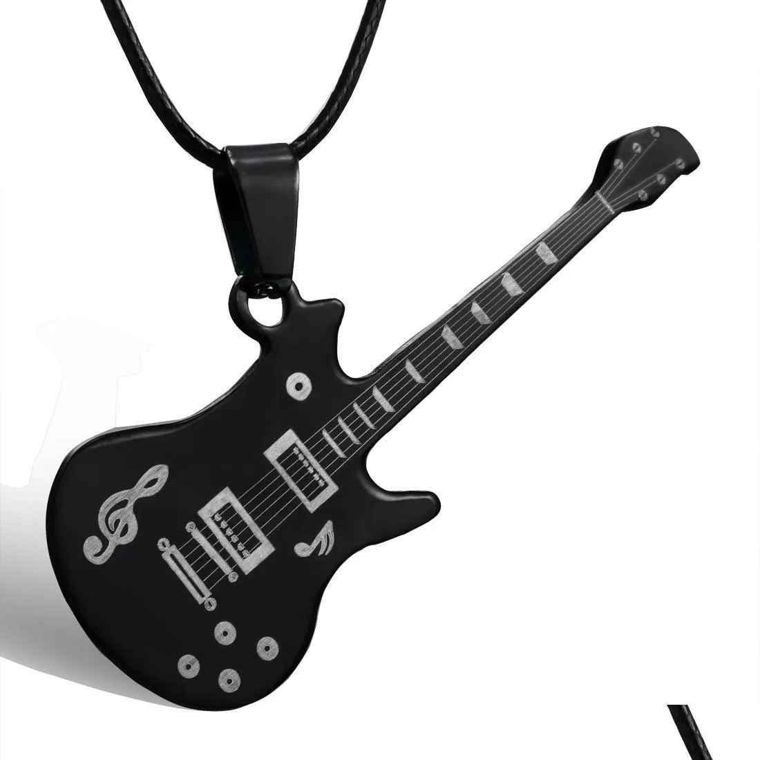Collares pendientes Moda 316L Collar de guitarra de acero inoxidable para hombres Colgantes Cadena de cuero Hombre Collares Entrega de gota Joyería Dh7Td