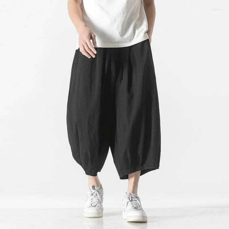 Pantalon d'été pour hommes, grande taille, jambes larges, Harem, Style Harajuku, décontracté, couleur unie, longueur cheville, jogging, Vintage