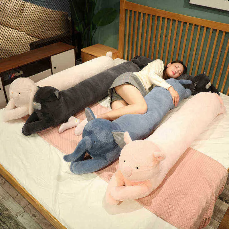 70100Cm Kawaii Giant Plush Animals Rabbit Cat Elephant Hippo Long Cushion Soft Stuffed Animals Toys Bed Sofa Cushion Xmas Gift J220729
