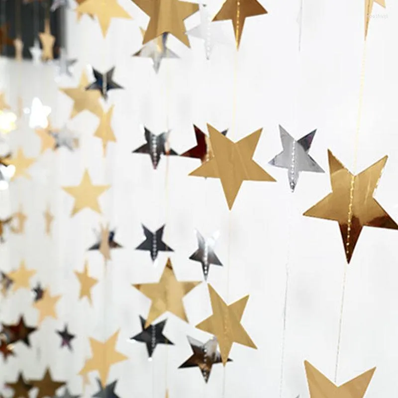 Dekoracja imprezowa złote srebrne sztandary 4M DIY Glitter Paper Garland Hanging Star 10cm Ozdoby sznurkowe Zasłona na materiały ślubne