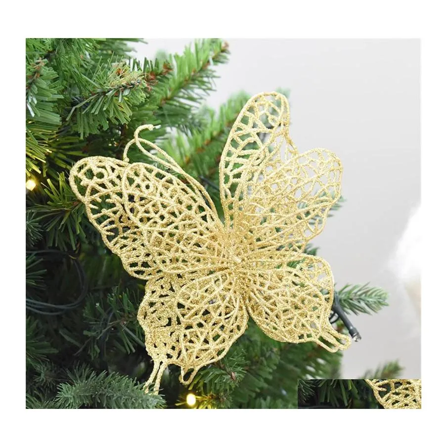 Weihnachtsdekorationen Weihnachtsdekorationen 6 Stück 2022 Ornament Baum hängender Anhänger Simation Schmetterling Weihnachten Kerstboom Decoratieschri Dha8D