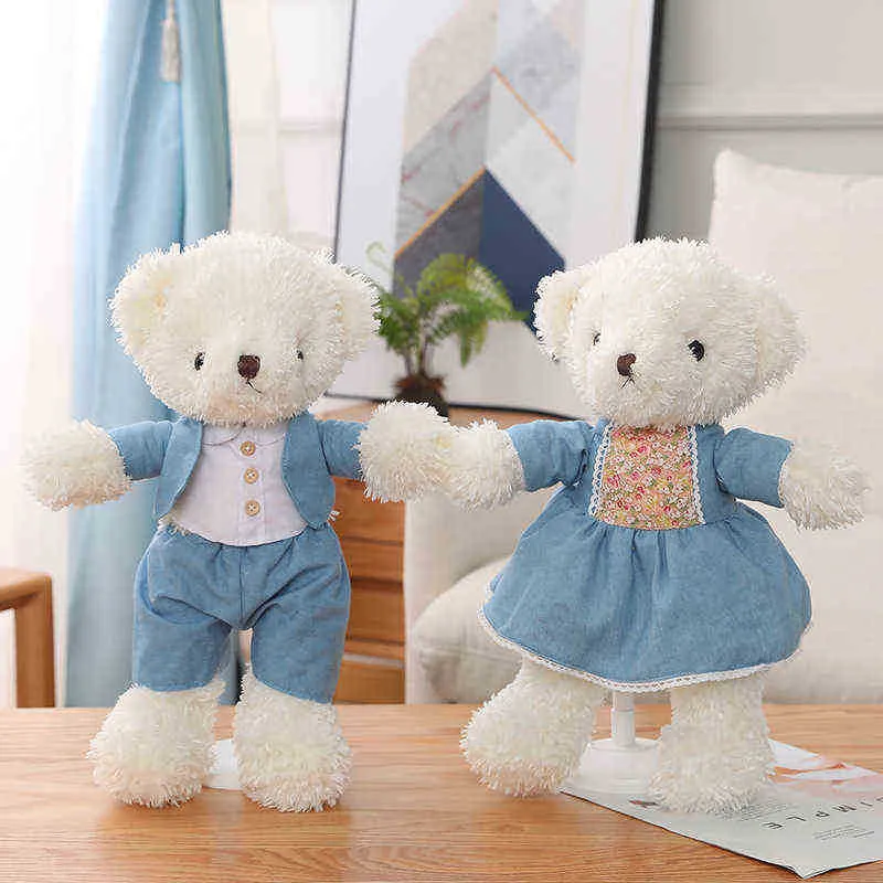 Kawaii 1PC Plush Animal Teddy Bear with ubrania ldren pluszowe zabawki puszyste lalki pluszowe niedźwiedź para dla dzieci prezent urodzinowy J220729