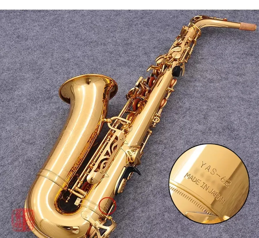 Helt ny Bundy Alto Saxophone YAS-62 Saxofon Guldpläterad Key Professional Sax med munstycke Case and Accessories Music Instrument