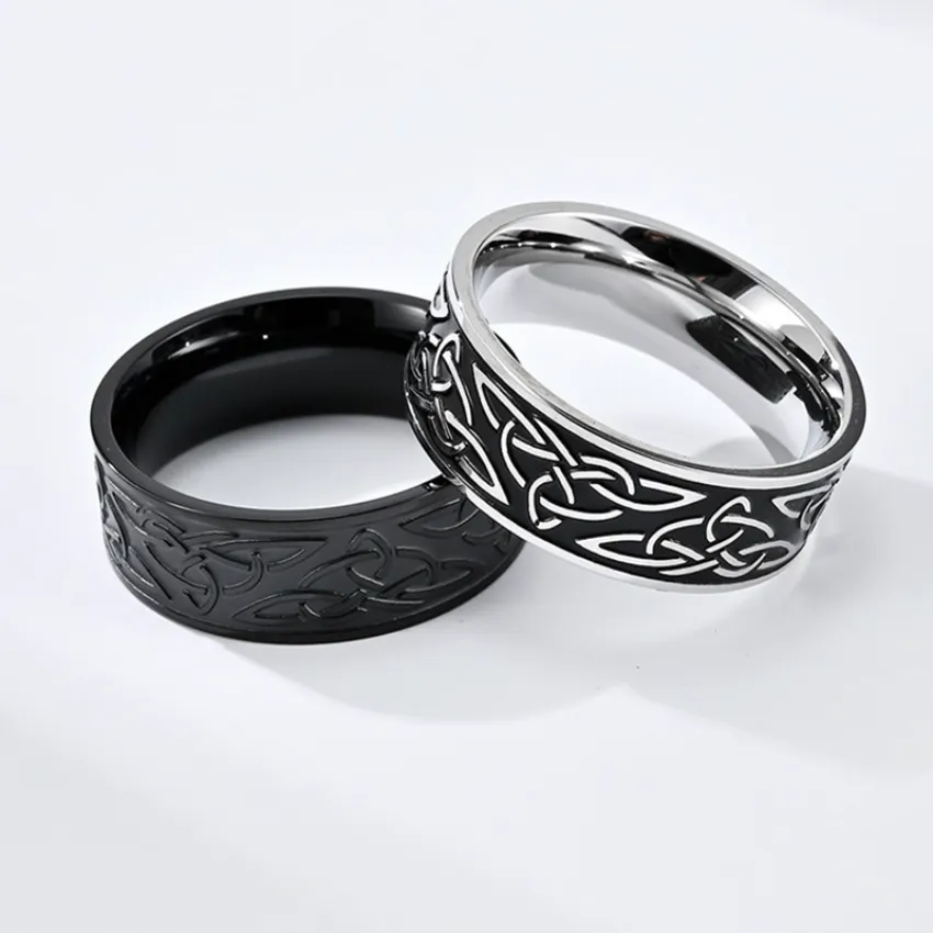 Retro keltiskt rostfritt stål ringband triangulära knutringar hip hop män mode smycken gåva