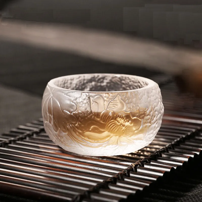 Weingläser Japanische glasierte Glastasse Master Cup Kristall Kung Fu Tee Regen Lotus Becher kleines Set Haushalt 221124