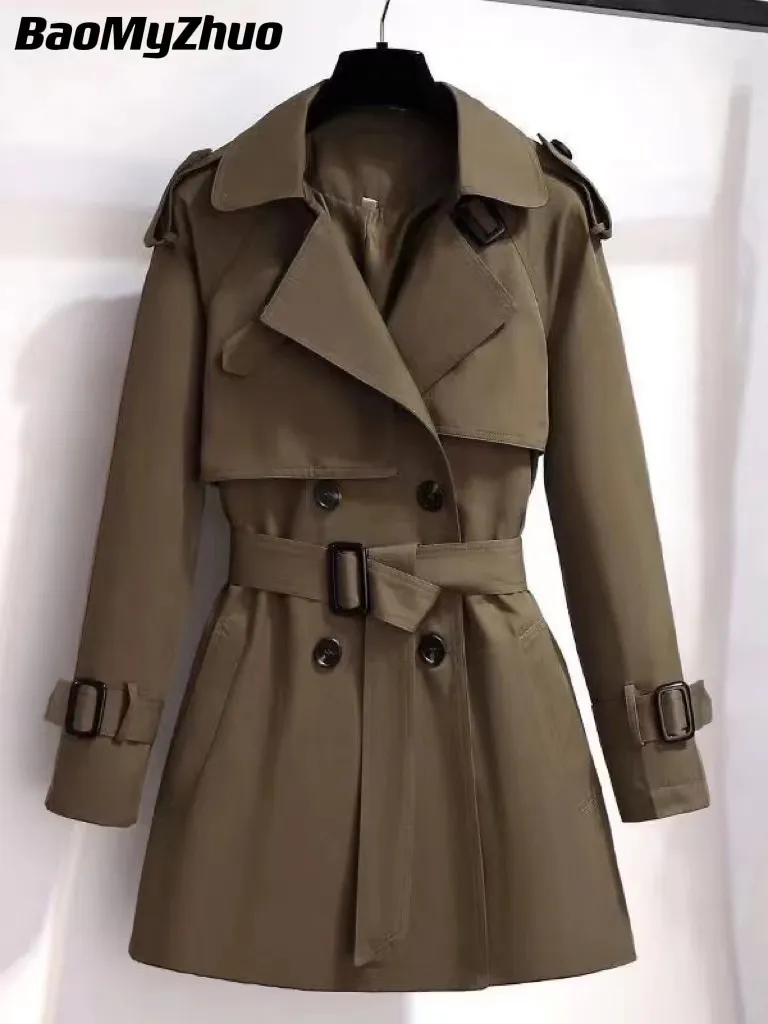 Women Blends Autumn Winter Elegant Women Double Breasted Solid Trench Coat 100 Cotton Vintage Turn Down Collar Loose with Belt 221124